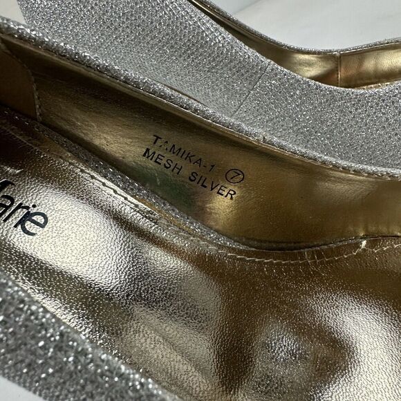 Bella Marie Tamika Mesh Silver Stiletto Platform Heels Closed Toe Pumps Size 7 - Picture 7 of 11